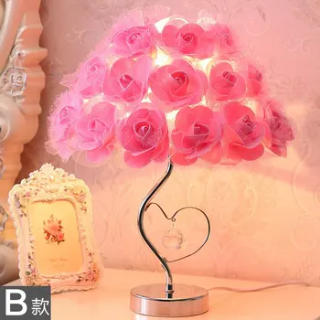 Šiuolaikinės Romantiška Rose Vestuvių Miegamasis Stalo Lempos Audinio Gėlės Kūrybos 