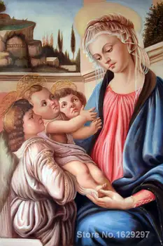 šiuolaikinės spalvingi paveikslai Madona su du angelai-Sandro Botticelli Aukštos Kokybės Rankų dažytos