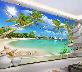 Šiuolaikinės viduržemio jūros regiono palmių tapetai freskomis foto sienų freskomis 3d tapetai kambarį, tv foną, walpaper