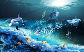 Šiuolaikiškos Užuolaidos Vaikams Spausdinimas 3D Užuolaidų delfinų, žuvų Gyvenimo kambario, Miegamasis Berniukas kambarys Blackout Užuolaidos, Lango Užuolaidos