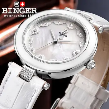 Šveicarija Binger Moterų laikrodžiai mados prabangos žiūrėti odinis dirželis kvarcas drugelis deimantų Laikrodžiai B-3026