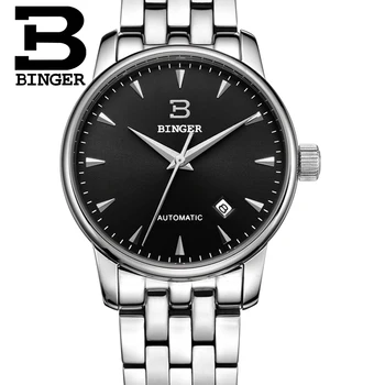 Šveicarija, laikrodžių vyrams prabanga brand18K aukso Laikrodžiai BINGER verslo Mechaninė Laikrodžius visą nerūdijančio plieno B5005A-3