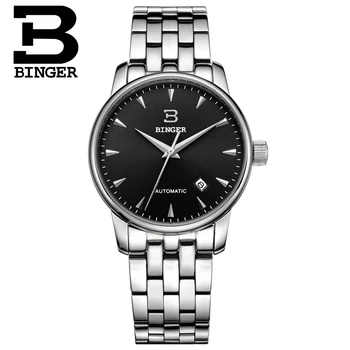 Šveicarija, laikrodžių vyrams prabanga brand18K aukso Laikrodžiai BINGER verslo Mechaninė Laikrodžius visą nerūdijančio plieno B5005A-3