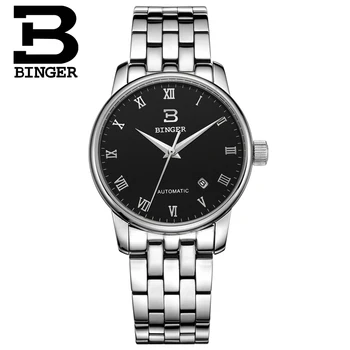 Šveicarija, laikrodžių vyrams prabanga brand18K aukso Laikrodžiai BINGER verslo Mechaninė Laikrodžius visą nerūdijančio plieno B5005A