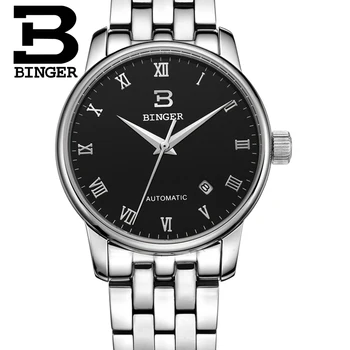 Šveicarija, laikrodžių vyrams prabanga brand18K aukso Laikrodžiai BINGER verslo Mechaninė Laikrodžius visą nerūdijančio plieno B5005A