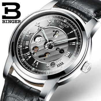 Šveicarija, Laikrodžių vyrams prabangos prekės ženklo Laikrodžius BINGER Mechaninė Laikrodžius vandeniui odinis dirželis žiūrėti B1159G-5