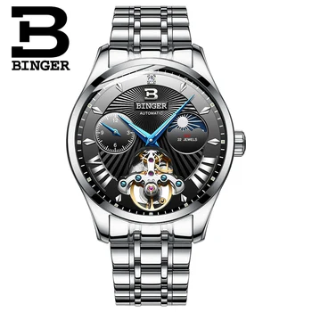 Šveicarija Mechaninis Laikrodis Vyrams, Binger Vaidmenį Prabangos Prekės Vyrų Laikrodžiai Skeletas Riešo Safyras Vyrai Žiūrėti Vandeniui B-1186-3