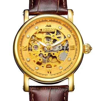 Šveicarija Nesun Skeletas Žiūrėti Vyrų Prabangos Prekės Automatinė Savarankiškai Vėjo vyriški Laikrodžiai Sapphire Kristalas atsparus Vandeniui laikrodis N9501-6