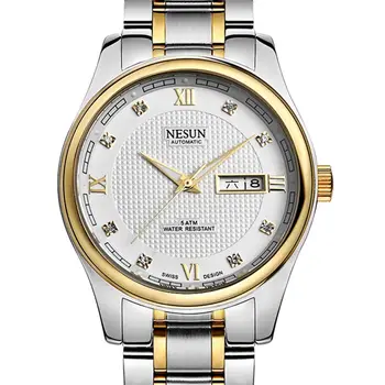 Šveicarija Prabangos Prekės NESUN Diamond Mechaninė Automatinė vyriški Laikrodžiai Visą Nerūdijančio Plieno Šviesos Vandeniui laikrodis N9121-7