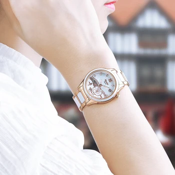 Šveicarija Prabangos Prekės ženklo Moterys Japonijos Kvarco Žiūrėti Nesun Moterų Laikrodžiai Safyras Relogio Feminino Keramikos Laikrodžiai N9072-4