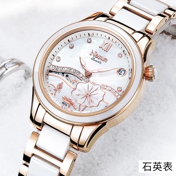 Šveicarija Prabangos Prekės ženklo Moterys Japonijos Kvarco Žiūrėti Nesun Moterų Laikrodžiai Safyras Relogio Feminino Keramikos Laikrodžiai N9072-4