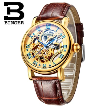 Šveicarija prabangūs vyriški watche BINGER prekės Tuščiaviduriai Iš Mechaninė Laikrodžius safyras visą nerūdijančio plieno B-5066M-6