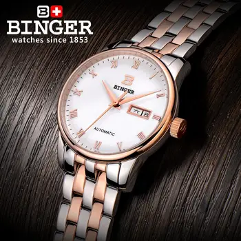 Šveicarijos vyrų žiūrėti prabanga brand18K aukso Laikrodžiai BINGER verslo Mechaninė Laikrodžius visą nerūdijančio plieno BG-0399