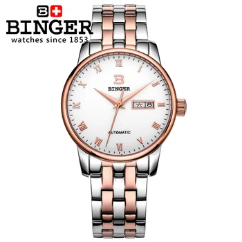 Šveicarijos vyrų žiūrėti prabanga brand18K aukso Laikrodžiai BINGER verslo Mechaninė Laikrodžius visą nerūdijančio plieno BG-0399