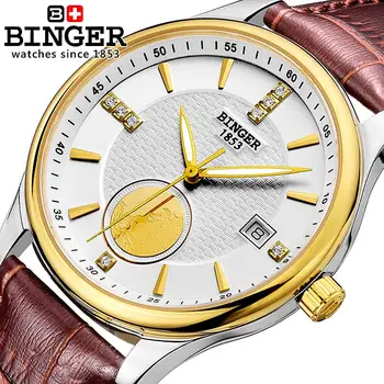 Šveicarijos vyrų žiūrėti prabangos prekės ženklo Laikrodžius BINGER Automatinė savarankiškai vėjo Naras šviesos visą nerūdijančio plieno žiūrėti BG-0409-D