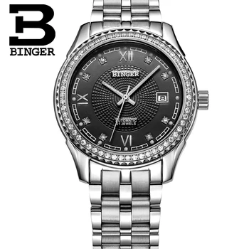 Šveicarijos vyrų žiūrėti prabangos prekės ženklo Laikrodžius BINGER diamond Automatinė savarankiškai vėjo pilna nerūdijančio plieno, atsparus Vandeniui B1112B-2