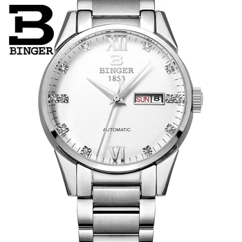 Šveicarijos vyrų žiūrėti prabangos prekės ženklo Laikrodžius BINGER 18K aukso Automatinė savarankiškai vėjo pilna nerūdijančio plieno, atsparus vandeniui B1128-10