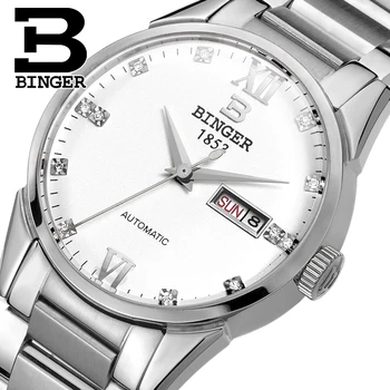 Šveicarijos vyrų žiūrėti prabangos prekės ženklo Laikrodžius BINGER 18K aukso Automatinė savarankiškai vėjo pilna nerūdijančio plieno, atsparus vandeniui B1128-10