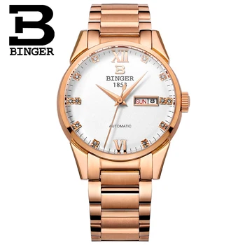 Šveicarijos vyrų žiūrėti prabangos prekės ženklo Laikrodžius BINGER 18K aukso Automatinė savarankiškai vėjo pilna nerūdijančio plieno, atsparus vandeniui B1128-2