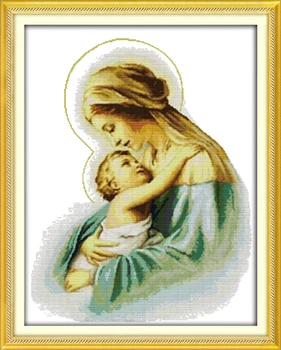 Šventoji motina & šventosios sūnus Skaičiuojami 11CT Spausdinti 14CT DMC Kryželiu Rinkinys 