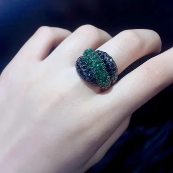 žalia spalva juoda sumaišyti žiedas 925 sterlingas sidabro baudos moterų papuošalų mados žiedas nemokamas pristatymas