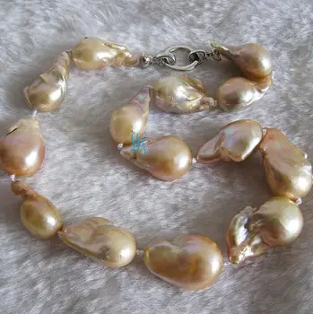 Žavinga Perlų Papuošalų Rinkinys 18 cm, 13-16mm Rausvos spalvos Gėlavandenių Granulių Nucleated Baroko Perlų Vėrinį