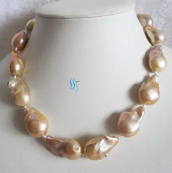 Žavinga Perlų Papuošalų Rinkinys 18 cm, 13-16mm Rausvos spalvos Gėlavandenių Granulių Nucleated Baroko Perlų Vėrinį