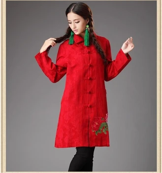 Žiemos chineses tyle retro varlių, žuvų ir gėlių siuvinėjimas medvilnės, paminkštinta kailis folk stiliaus storas paltas korpuso dulkių sluoksnį