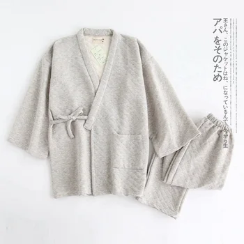 Žiemos Gryna spalva mens kimono rūbeliai Japonijos tirštėti išlaikyti šiltas medvilnės pižama vyrų suknelė rinkiniai, maudymosi chalatai