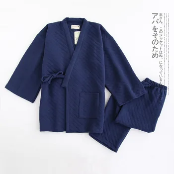 Žiemos Gryna spalva mens kimono rūbeliai Japonijos tirštėti išlaikyti šiltas medvilnės pižama vyrų suknelė rinkiniai, maudymosi chalatai