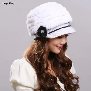 Žiemos moterų skrybėlės, skydeliai Megzti Dangtelis Beretė Bžūp Elegantiška Panele su Snapeliu Bžūp Triušio Kailio Šiltas Moterų Skrybėlės Gorro