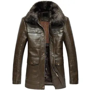 Žiemos plius aksomo jaqueta de couro nuimamu kailių apykaklės odos striukę, vyrams, verslo atsitiktinis tiesiai mens vidutinio ilgio paltukai