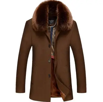 Žiemos vyrų single-breasted casaco masculino vilnos kailis mens vidutinio ilgas vilnonis paltas kailio apykakle sustorėjimas vyrų plius aksomo