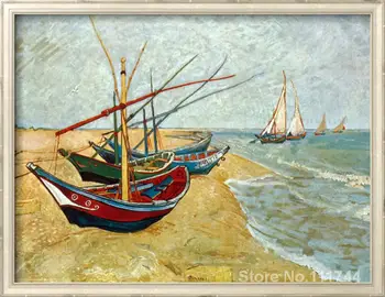 Žvejybos Valtys Paplūdimio Šventųjų Maries Vincent Van Gogh garsaus tapyba, aliejus, drobė atgaminti Aukštos kokybės Rankų dažytos