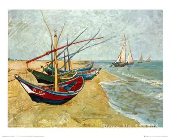 Žvejybos Valtys Paplūdimio Šventųjų Maries Vincent Van Gogh garsaus tapyba, aliejus, drobė atgaminti Aukštos kokybės Rankų dažytos